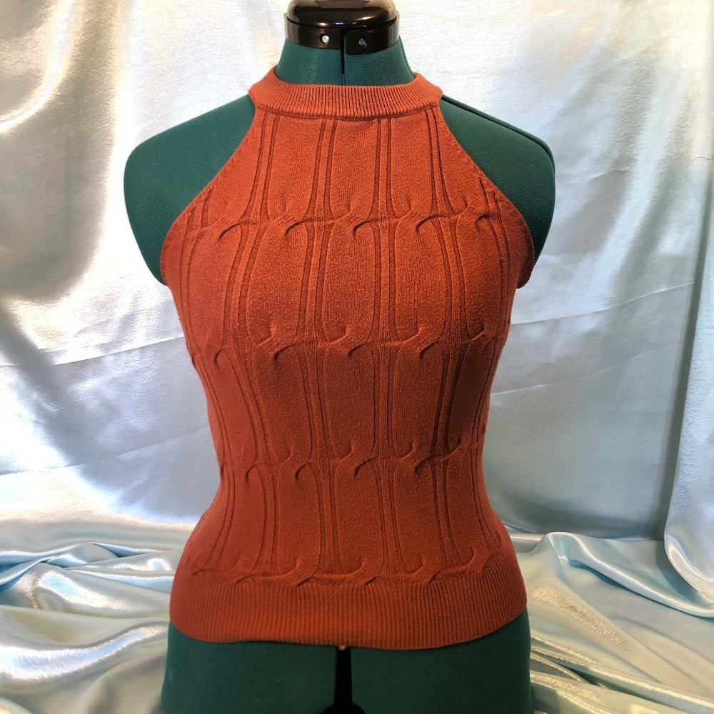 red ribbed knit halter top